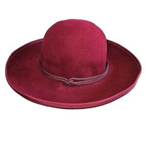 Hat Attack Women's 100% Wool Wide Brim Burgundy Hat